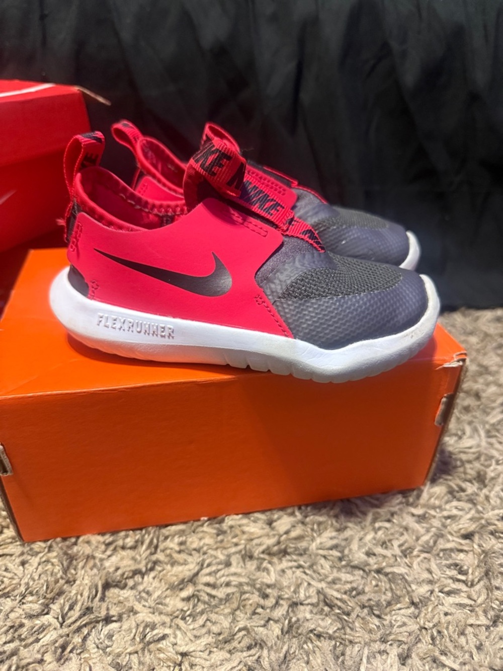 Nike Kids Slip-On Flex Runner Sneakers - Red and Gray